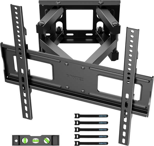 BONTEC Supporto TV a Parete Girevole & Inclinabile per Televisori da 23-70 Pollici (Max. 45 kg) (Supporto a doppio braccio Full Motion – VESA fino a 400x400, Estensibile fino a 38 cm.)