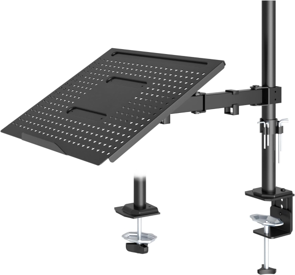 Braccio porta monitor Redbat con supporto ventilato per laptop, completamente regolabile per schermi LCD LED da 13 a 32 pollici e notebook fino a 16 pollici, 2 opzioni di montaggio, inclinazione, rotazione e orientamento