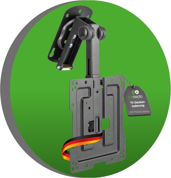 ELIVED Supporto da Soffitto Pieghevole per TV & Monitor 14–42 Pollici (EV3030) (Supporto sottopensile salvaspazio per armadi, camper & soffitti inclinati – Regolabile in altezza & Girevole fino a 10 kg)