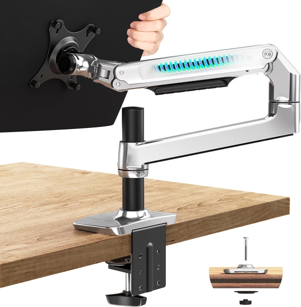 Ergounion Supporto da Tavolo Monitor (Alluminio) per Schermi 13–40 Pollici (Supporto a Braccio Singolo Premium in Alluminio Lucido)