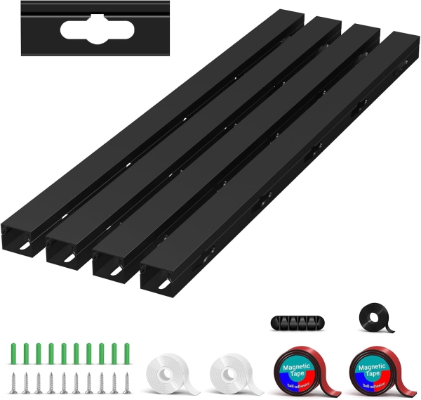 Magnetic Canalina Passacavi Nera Set da 4 per Scrivania & TV (4x 40cm) (Gestione cavi innovativa: Magnetica, Autoadesiva o Avvitabile – Con fori grandi migliorati.)