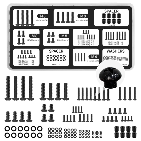 Set di Viti TV Universali (120 Pezzi) per Supporti a Parete & Piedistalli (Assortimento viti VESA M4, M5, M6, M8 incl. distanziatori & rondelle per TV fino a 80 pollici)