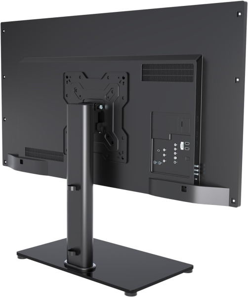 Supporto Universale per TV & Monitor per 17–43 Pollici (Inclinabile & Regolabile in Altezza) (Elegante supporto da tavolo con base in vetro di sicurezza per schermi fino a 40 kg – VESA max. 200x200 mm.)