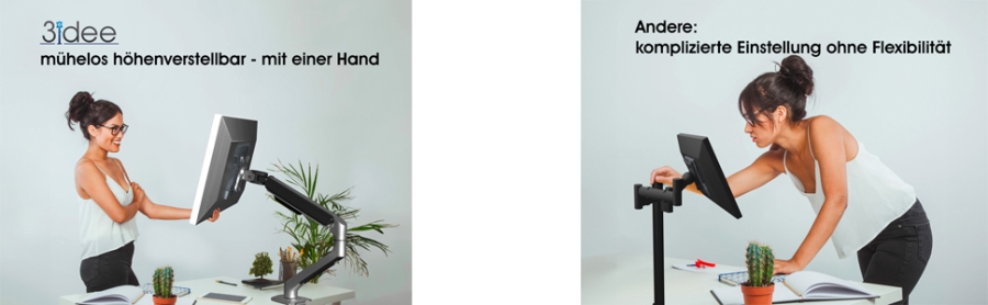 3IDEE Flexi-Lite Supporto 1 monitor per schermi da 17-32", design moderno, completamente mobile e regolabile