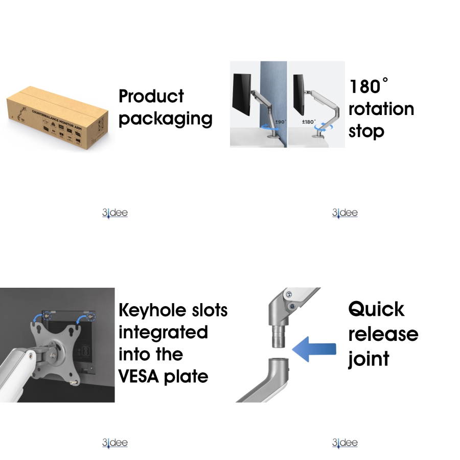 3IDEE Flexi-Lite Supporto 1 monitor per schermi da 17-32", design moderno, completamente mobile e regolabile