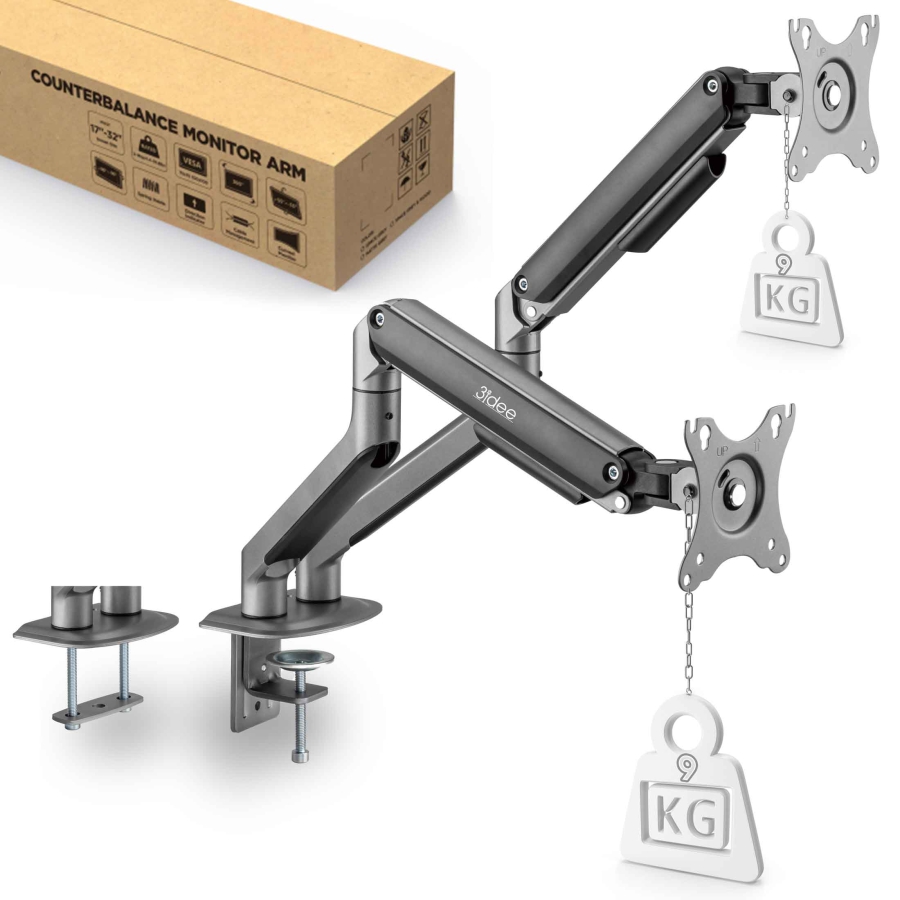 3IDEE Supporto per doppio monitor | Per 2 monitor con schermo da 17"-32" | Altezza regolabile - fino a 9 kg per braccio