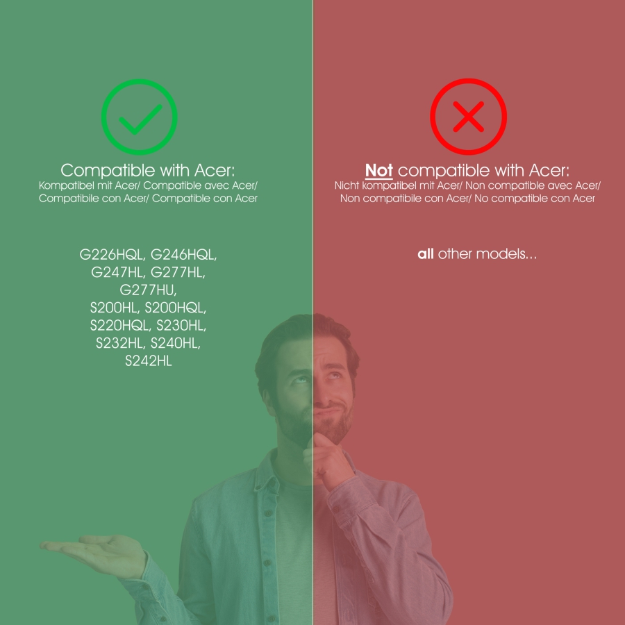 Adattatore VESA compatibile con il monitor Acer (G-series: G226HQL, G246HQL, G247HL, G277HL, G277HU // S-series: S200HL, S200HQL, S220HQL, S230HL, S232HL, S242HL)