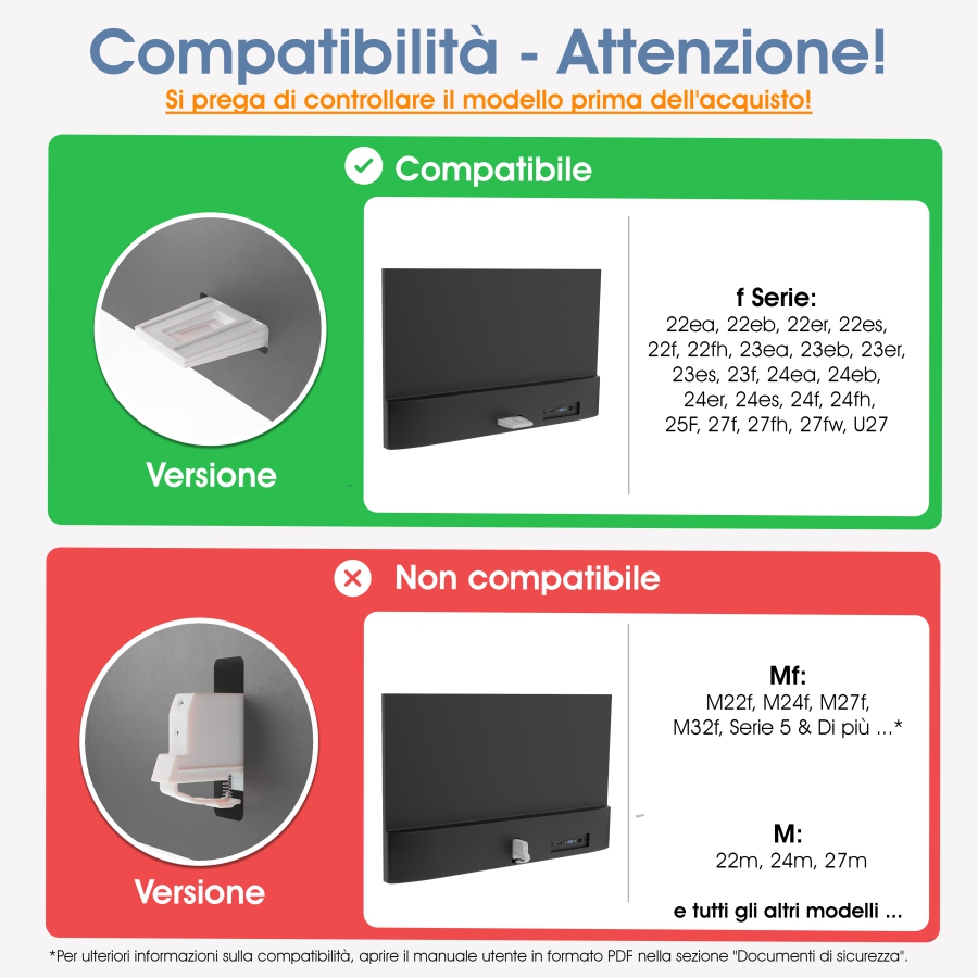 Adattatore VESA compatibile con monitor HP (22f, 24f, 27f, 22es, 22ea, 22er, 24es, 24ea, 24er, 27es, 27ea, 27er)