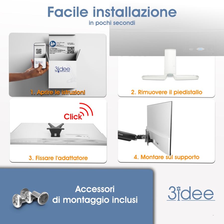 Adattatore VESA compatibile con monitor HP (22f, 24f, 27f, 22es, 22ea, 22er, 24es, 24ea, 24er, 27es, 27ea, 27er)