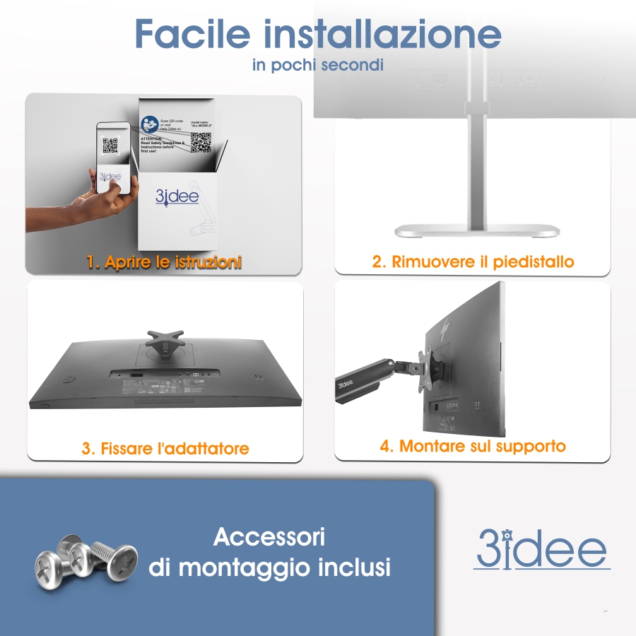 Adattatore VESA per HP Serie 5 PRO e Serie E G5 (524pf, 527pf, 527pq, 524pu, 527pu, E24q, E27q, E32k ecc.)