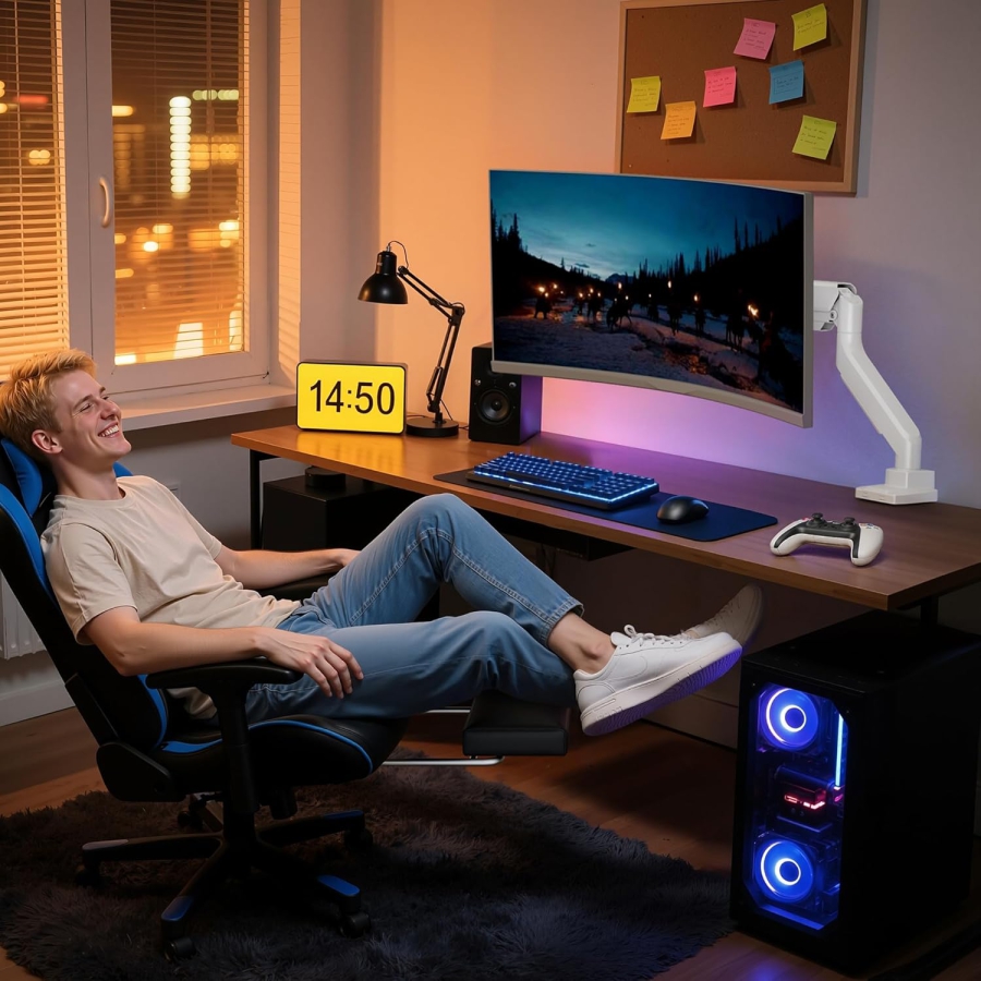 ARES WING Braccio Monitor Gaming Ultra Resistente Bianco per 17-49 Pollici (Max. 18 kg) (Supporto Ergonomico a Molla a Gas per Display Ultrawide & Curvi – VESA 75/100.)