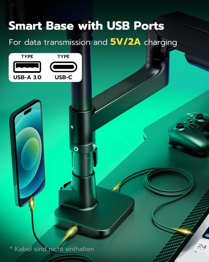 ARES WING Supporto 2 monitor per monitor da 17-49", fino a 20 kg per braccio, carico massimo estremo, per monitor da gioco