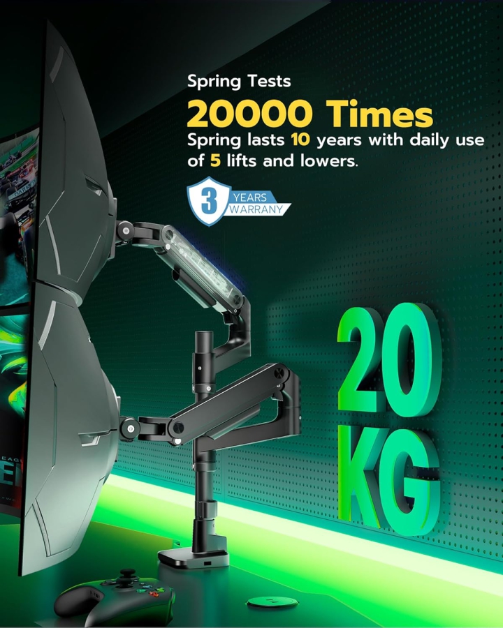 ARES WING Supporto 2 monitor per monitor da 17-49", fino a 20 kg per braccio, carico massimo estremo, per monitor da gioco