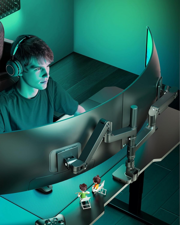 ARES WING Supporto 2 monitor per monitor da 17-49", fino a 20 kg per braccio, carico massimo estremo, per monitor da gioco