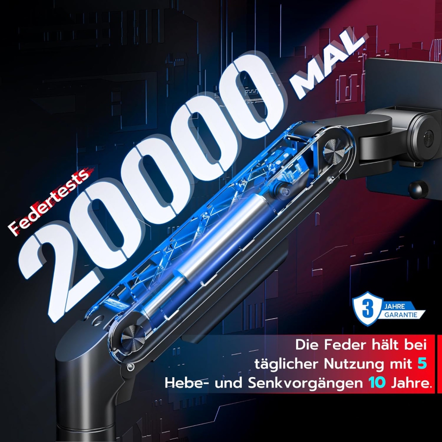 ARES WING Supporto Doppio Monitor per 17–49 Pollici (Verticale & Orizzontale) (Sistema a molla a gas Heavy Duty per due monitor fino a 20 kg ciascuno – Sovrapponibili o affiancabili.)