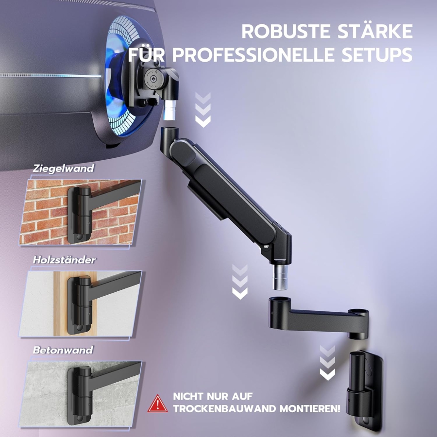 ARES WING Supporto Parete Monitor 24-57 Pollici (fino a 27kg) – Molla a Gas (Braccio a parete Heavy Duty per schermi Ultrawide & Curvi.)