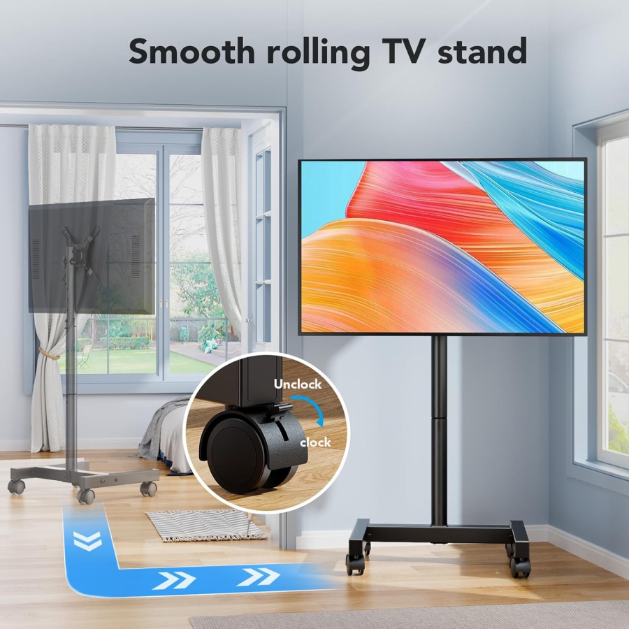 AX WABER Supporto TV Mobile per TV da 13–50 Pollici (Regolabile in Altezza) (Carrello TV flessibile con regolazione in altezza su 8 livelli e angolo di inclinazione per LCD/LED/OLED.)