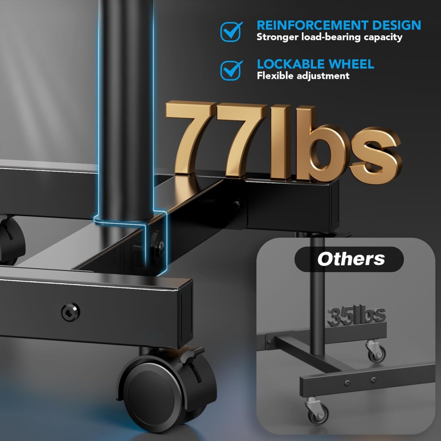 AX WABER Supporto TV Mobile per TV da 13–50 Pollici (Regolabile in Altezza) (Carrello TV flessibile con regolazione in altezza su 8 livelli e angolo di inclinazione per LCD/LED/OLED.)