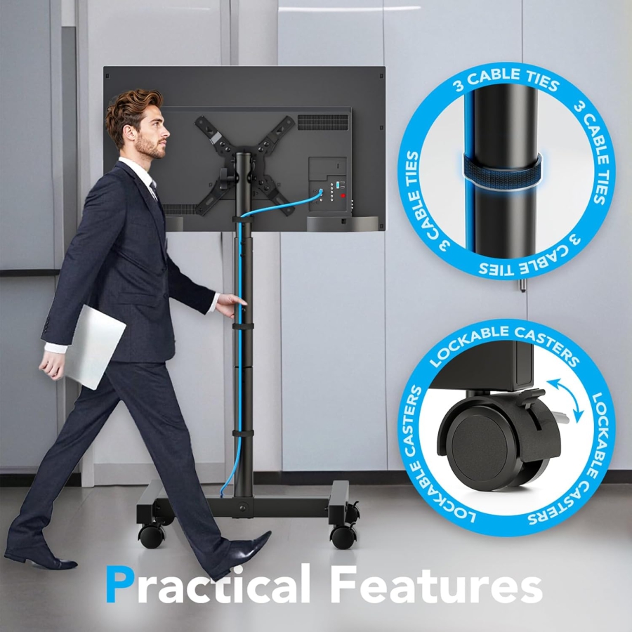 AX WABER Supporto TV Mobile per TV da 13–50 Pollici (Regolabile in Altezza) (Carrello TV flessibile con regolazione in altezza su 8 livelli e angolo di inclinazione per LCD/LED/OLED.)