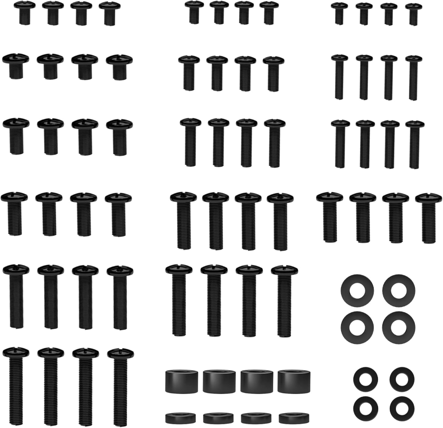 BONTEC Set di Viti VESA Universali per TV fino a 80 Pollici (M4, M5, M6, M8) (Kit di montaggio completo per supporti a parete e piedistalli – Incl. distanziatori e rondelle)