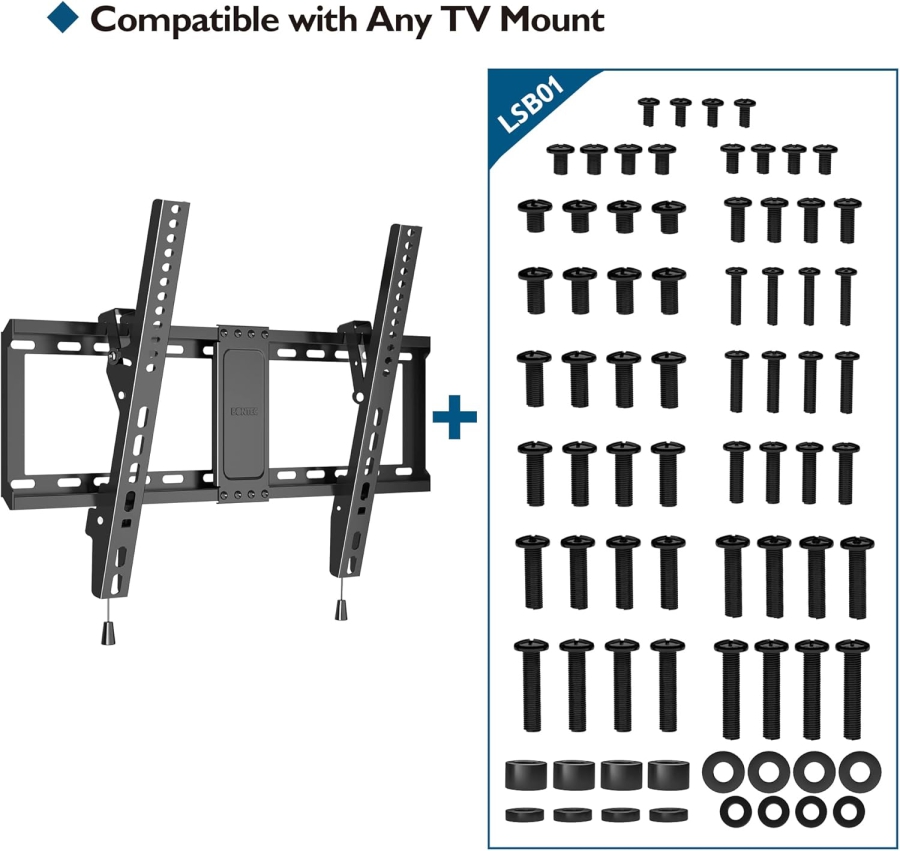 BONTEC Set di Viti VESA Universali per TV fino a 80 Pollici (M4, M5, M6, M8) (Kit di montaggio completo per supporti a parete e piedistalli – Incl. distanziatori e rondelle)
