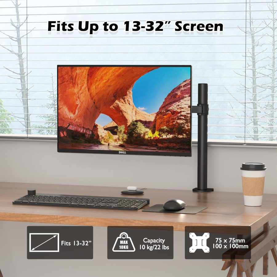 BONTEC Supporto 1 monitor per monitor da 13-32 pollici, fino a 10kg, regolabile in altezza, girevole, inclinabile