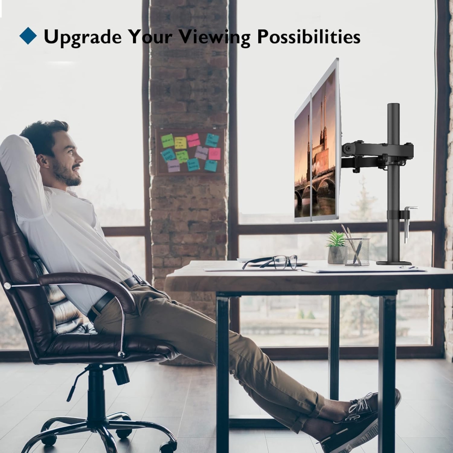 BONTEC Supporto 2 monitor per monitor da 13-27 pollici, fino a 10kg per braccio, regolabile in altezza, girevole, inclinabile