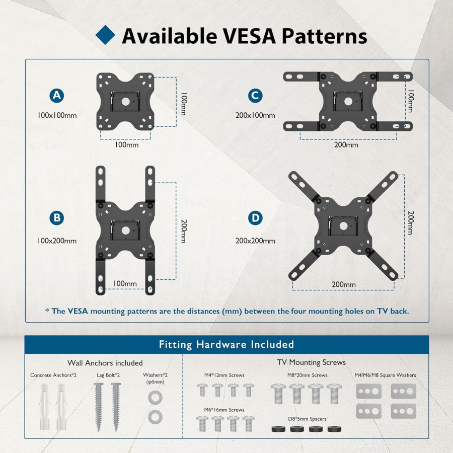 BONTEC Supporto a parete per schermi da 13-42 pollici, fino a 20 kg