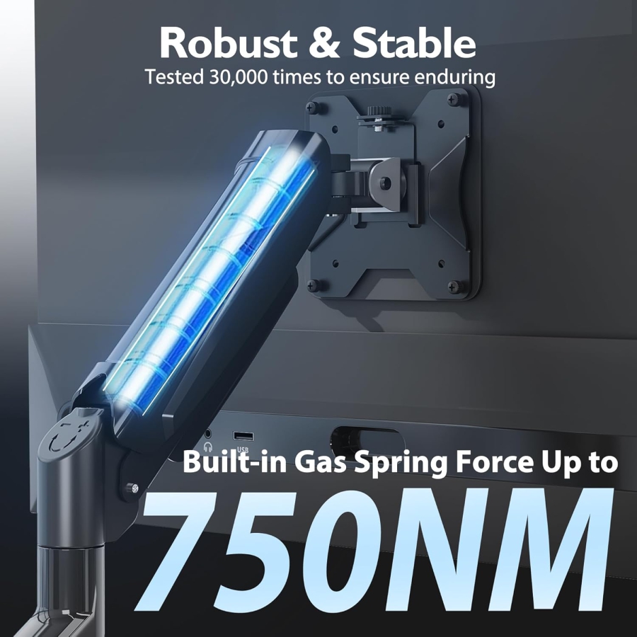 BONTEC Supporto per Monitor Singolo 13-32 Pollici (3-9 kg) – Braccio a Molla a Gas, Regolabile in Altezza & Completamente Snodabile – VESA 75/100 (Braccio monitor ergonomico a molla a gas: Estremamente durevole, stabile e con montaggio lampo.)