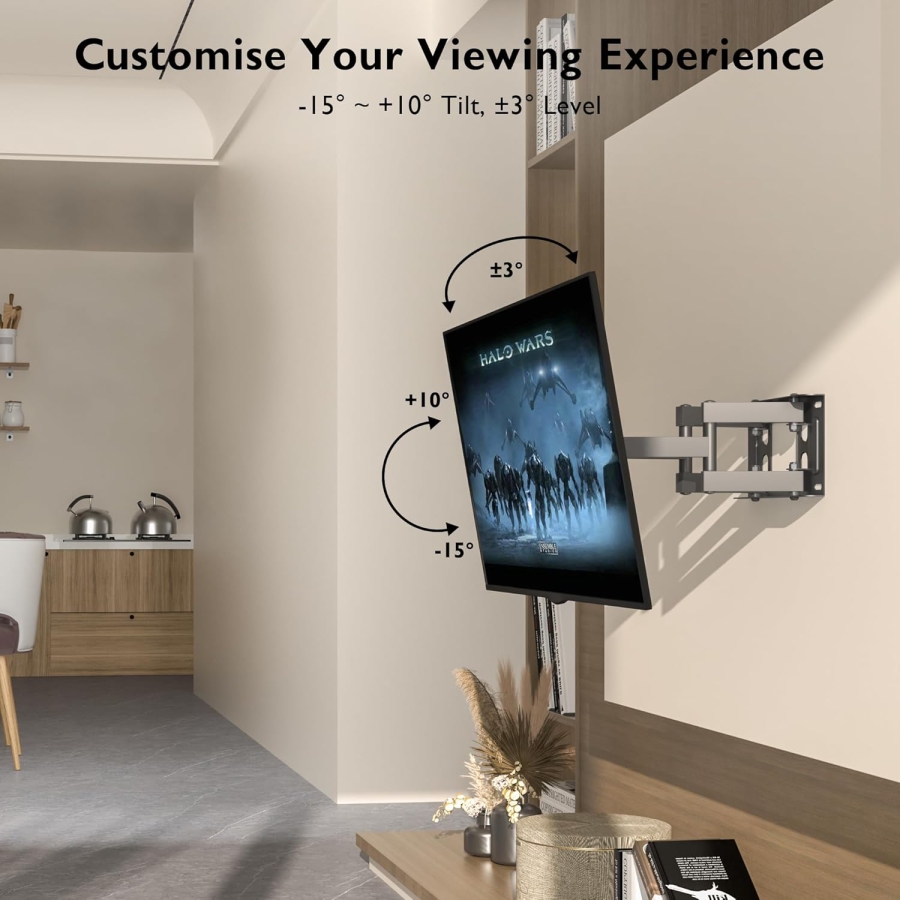 BONTEC Supporto TV a Parete Girevole & Inclinabile per Televisori da 23-70 Pollici (Max. 45 kg) (Supporto a doppio braccio Full Motion – VESA fino a 400x400, Estensibile fino a 38 cm.)