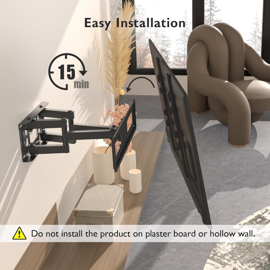BONTEC Supporto TV a Parete Girevole & Inclinabile per Televisori da 23-70 Pollici (Max. 45 kg) (Supporto a doppio braccio Full Motion – VESA fino a 400x400, Estensibile fino a 38 cm.)
