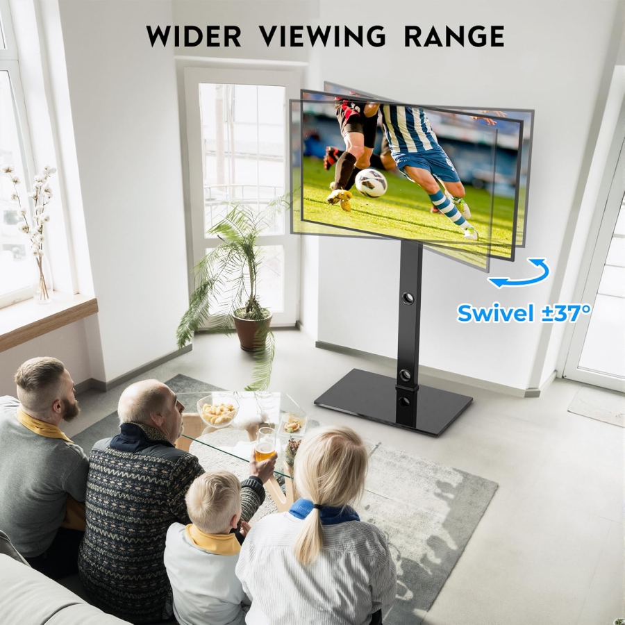BONTEC Supporto TV da Pavimento per TV da 30–70 Pollici (Girevole & Regolabile in Altezza) (Supporto TV indipendente con base in vetro da 8mm per TV Piatti & Curvi fino a 40 kg – VESA max. 600x400 mm)