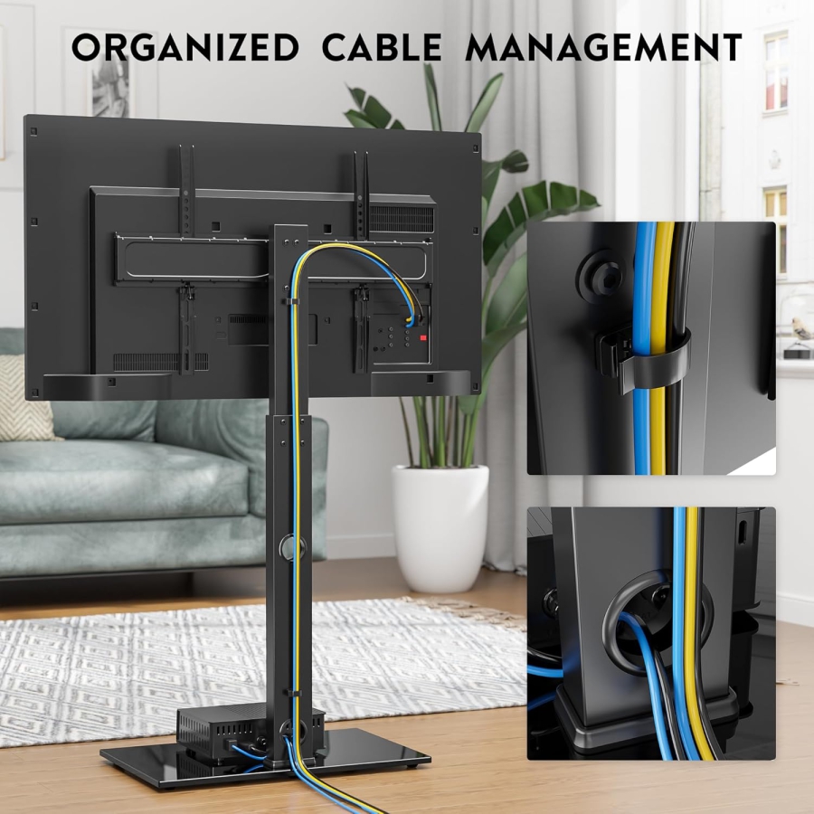 BONTEC Supporto TV da Pavimento per TV da 30–70 Pollici (Girevole & Regolabile in Altezza) (Supporto TV indipendente con base in vetro da 8mm per TV Piatti & Curvi fino a 40 kg – VESA max. 600x400 mm)