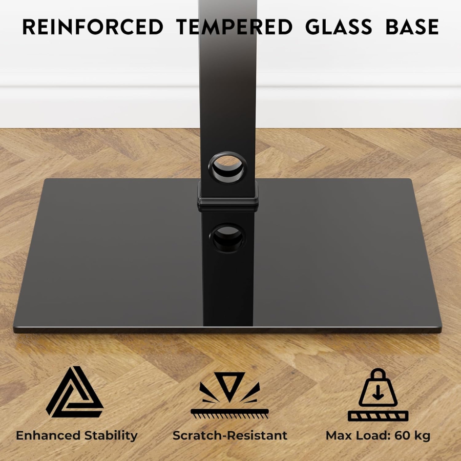 BONTEC Supporto TV da Pavimento per TV da 30–70 Pollici (Girevole & Regolabile in Altezza) (Supporto TV indipendente con base in vetro da 8mm per TV Piatti & Curvi fino a 40 kg – VESA max. 600x400 mm)