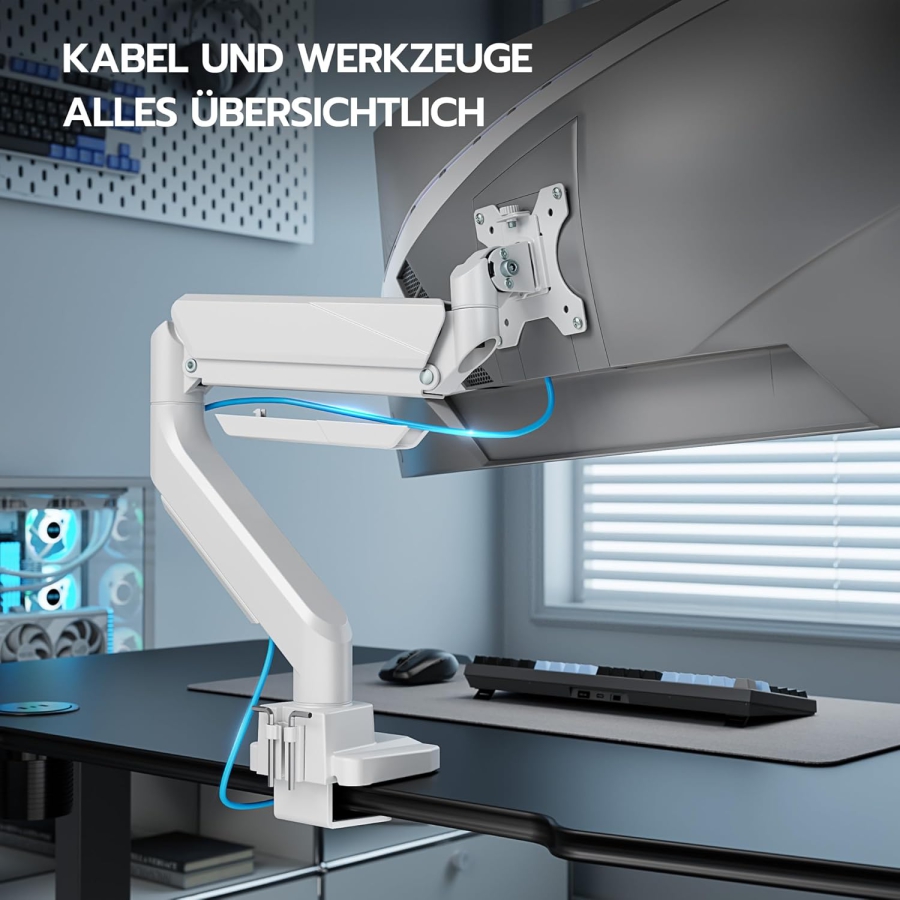 Braccio per monitor ARES WING Bianco 17–49" | fino a 18 kg (Supporto Ergonomico a Molla a Gas per Display Ultrawide & Curvi – VESA 75/100.)