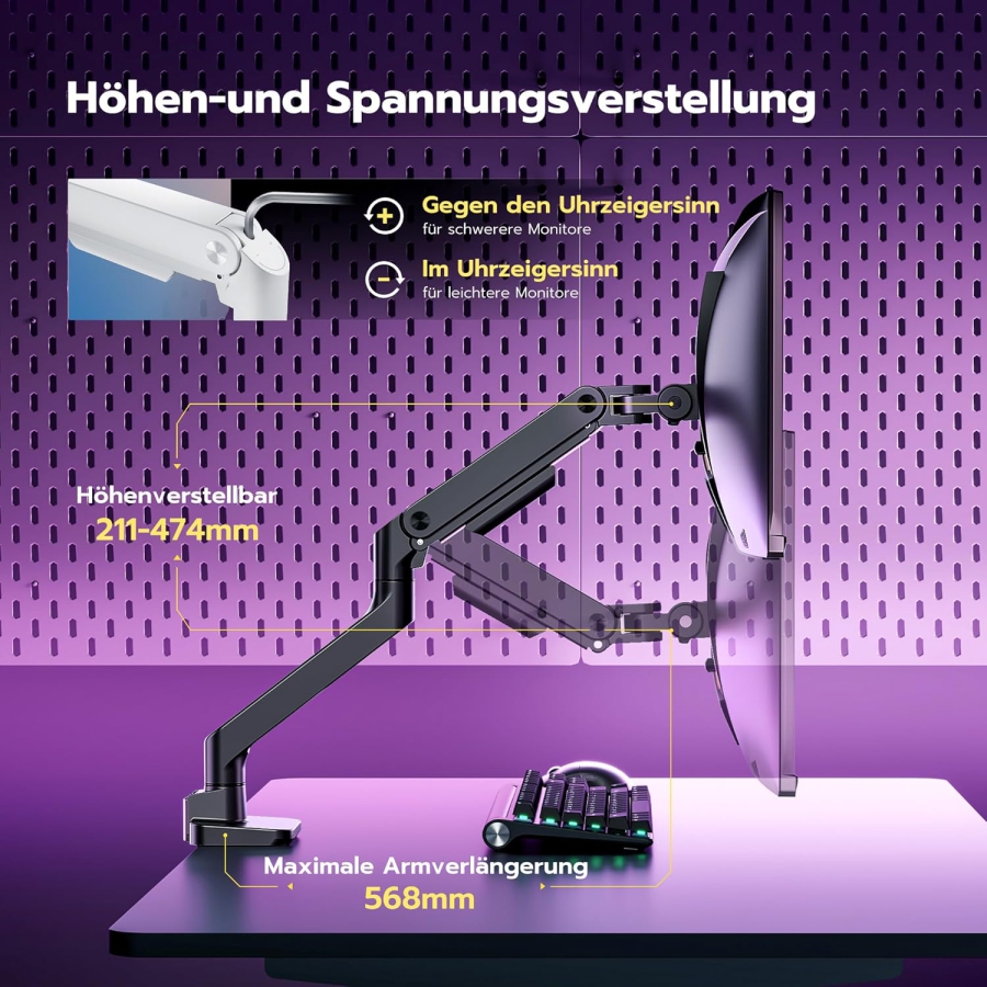 Braccio per monitor ARES WING Nero 17–49" | fino a 20 kg (Massima portata ed ergonomia: la tua Monitorhalterung premium per il gaming e la produttività.)