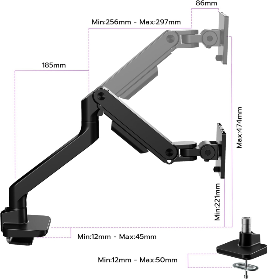 Braccio per monitor ARES WING Nero 17–49" | fino a 20 kg (Massima portata ed ergonomia: la tua Monitorhalterung premium per il gaming e la produttività.)