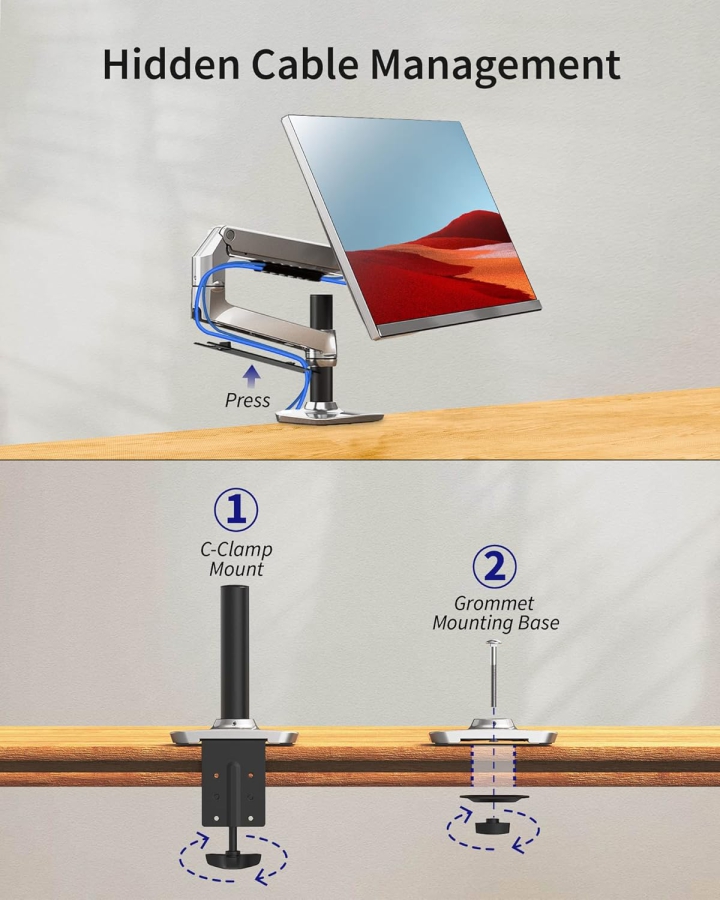 Braccio per monitor Ergounion RLAX E6 13–40" | 3–11 kg (Supporto a Braccio Singolo Premium in Alluminio Lucido)