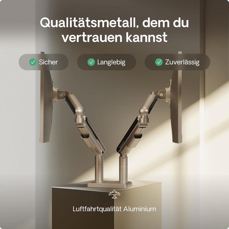 Desktronic Supporto Doppio Monitor per 2 Schermi fino a 32 Pollici & 8 kg (Design salvaspazio (vicino alla parete) – Girevole a 360°, Regolabile in altezza & Robusta struttura in acciaio.)