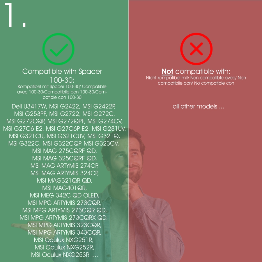 Distanziatore VESA 100x100 mm - distanza 30 mm - viti incluse - compatibile con molti monitor