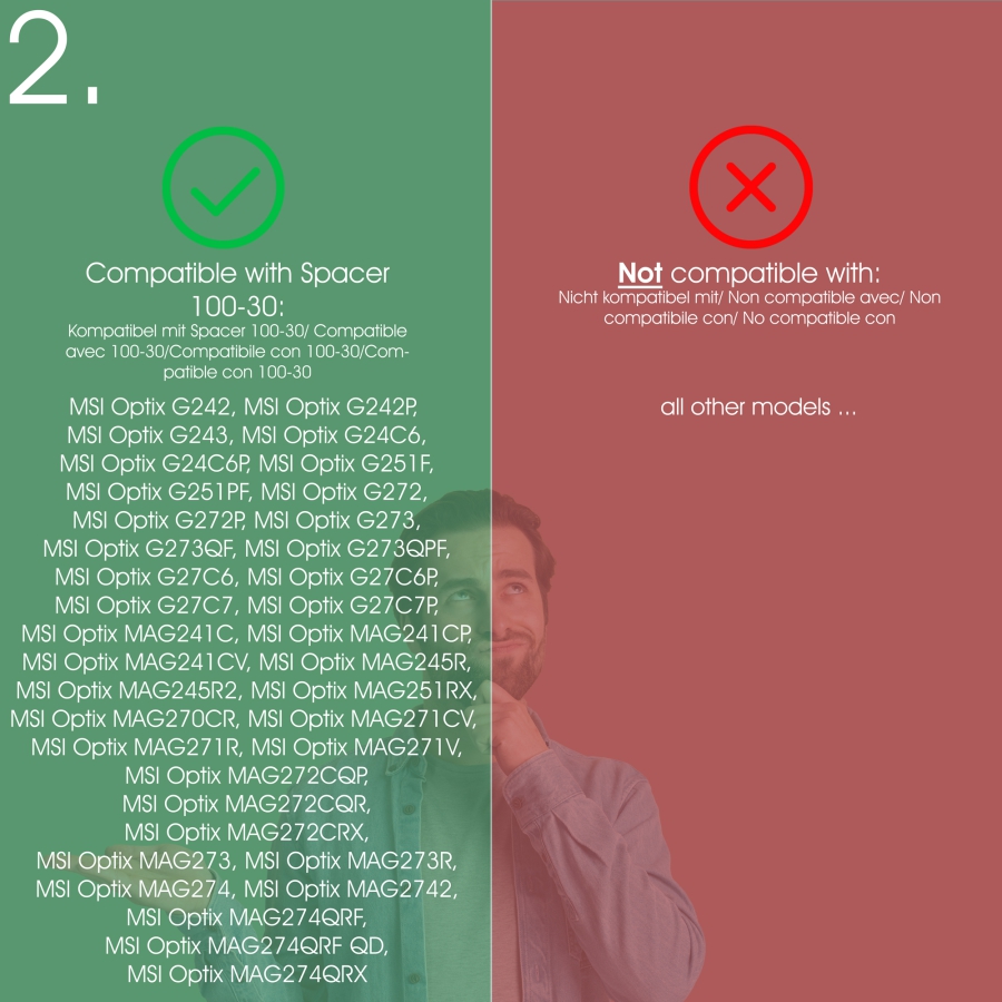 Distanziatore VESA 100x100 mm - distanza 30 mm - viti incluse - compatibile con molti monitor
