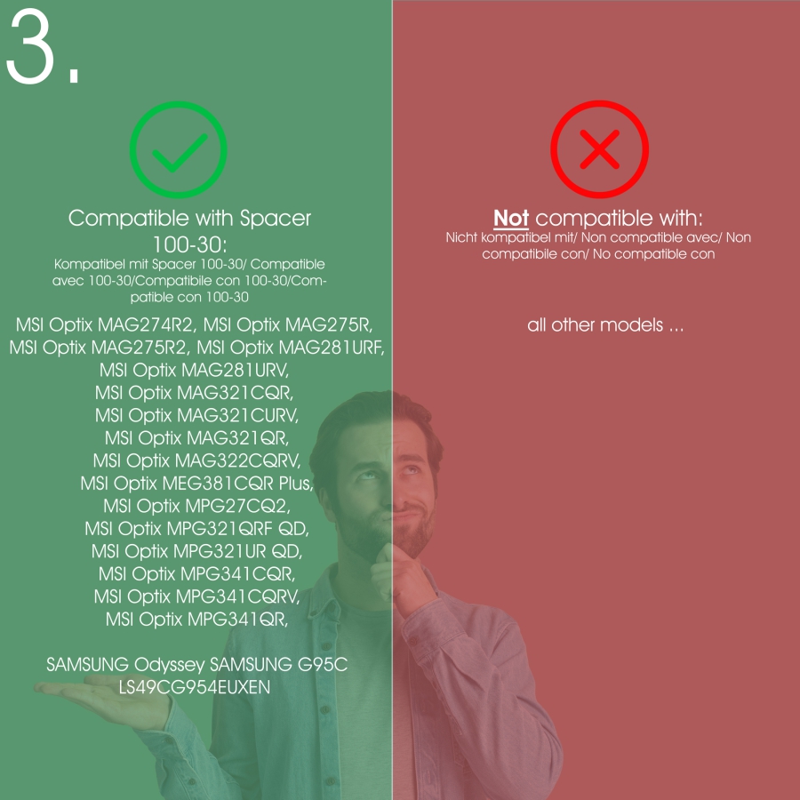 Distanziatore VESA 100x100 mm - distanza 30 mm - viti incluse - compatibile con molti monitor