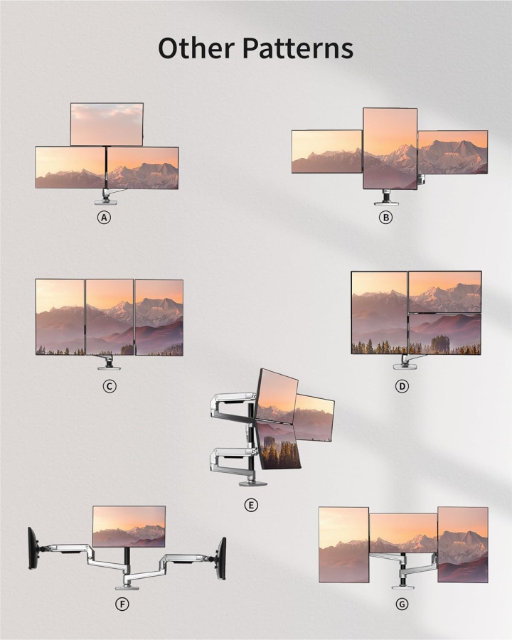 Ergounion Supporto Monitor 3 Schermi (Alluminio) per 13–40 Pollici (Supporto da Tavolo Premium per Tre Monitor fino a 11,3 kg Ciascuno – Con Molla Meccanica Durevole.)