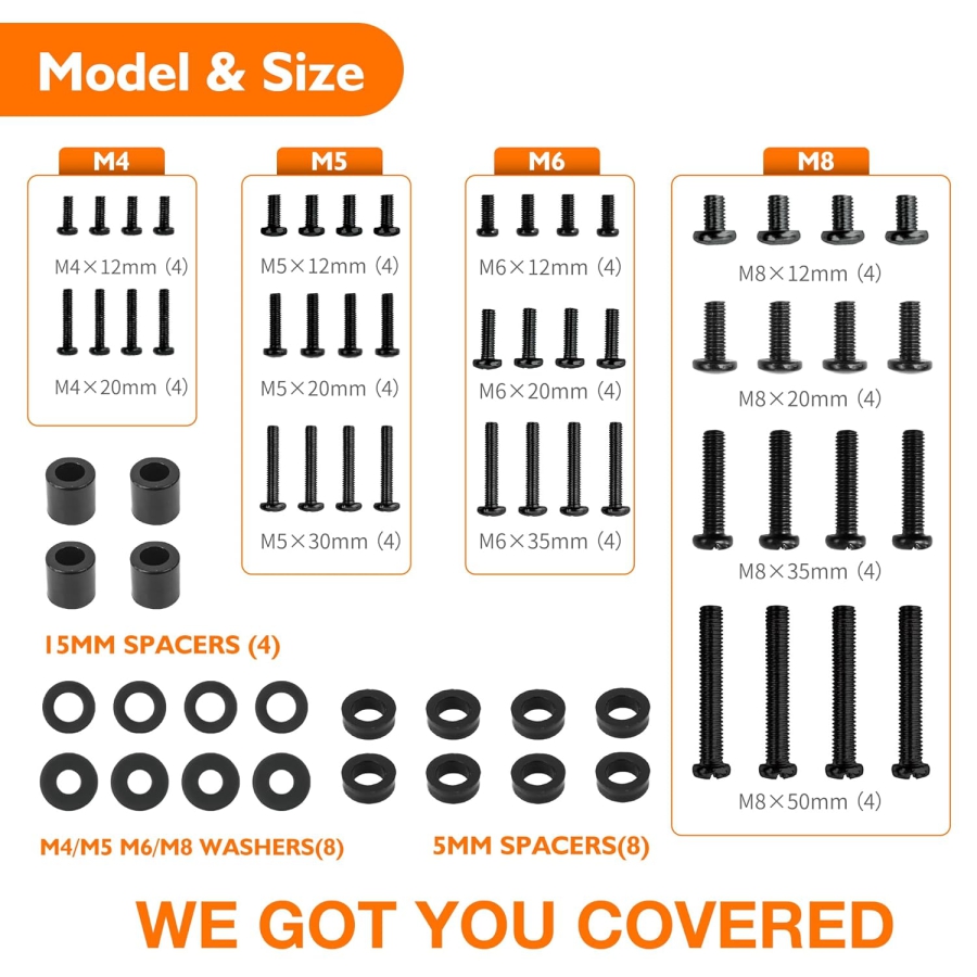 GINKGO Set di Viti VESA Universali per TV & Monitor (M4, M5, M6, M8) (Kit di montaggio da 68 pezzi per supporti a parete e piedistalli – Compatibile fino a 80 pollici.)