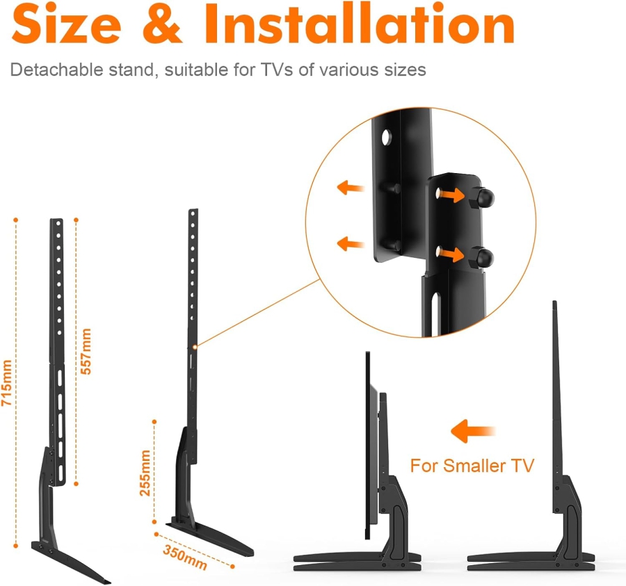 GRIFEMA Piedini Supporto TV Universale per TV da 22–80 Pollici (Regolabili in Altezza) (Stabile supporto sostitutivo con portata fino a 50 kg – VESA max. 800x400 mm)
