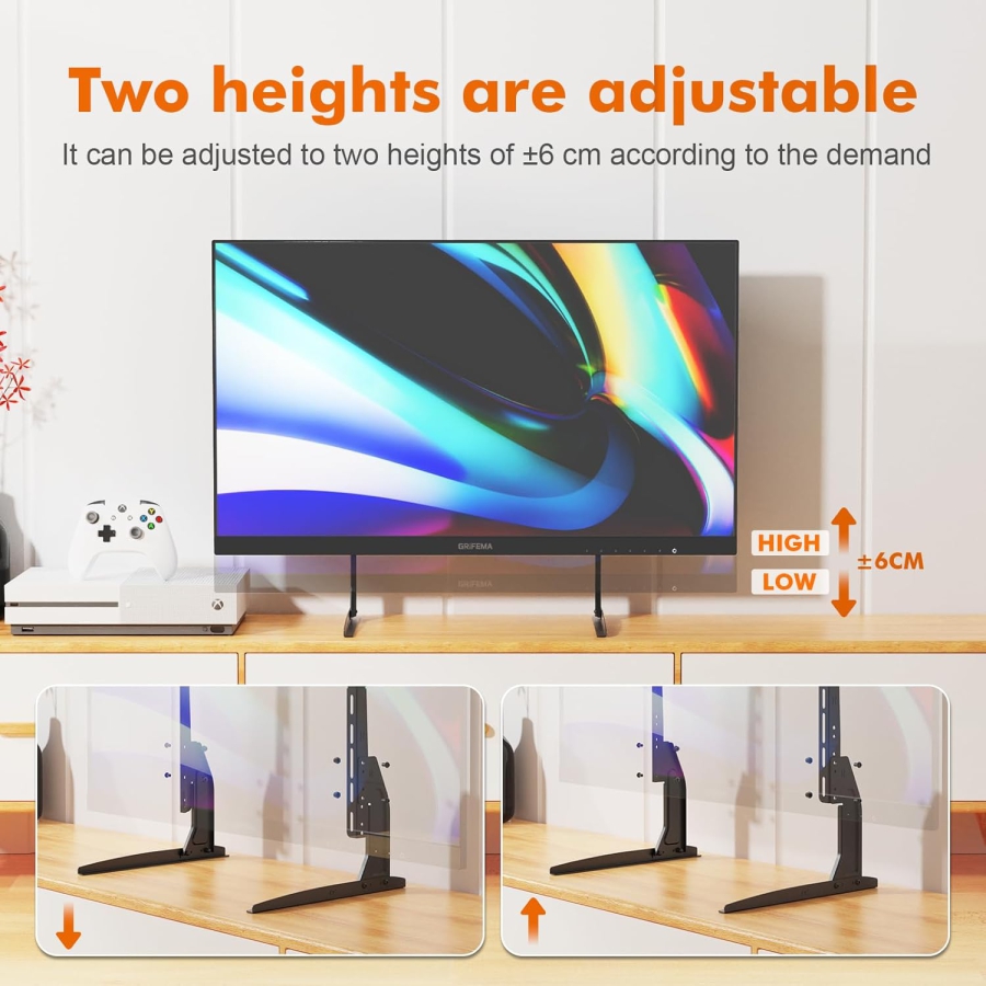 GRIFEMA Piedini Supporto TV Universale per TV da 22–80 Pollici (Regolabili in Altezza) (Stabile supporto sostitutivo con portata fino a 50 kg – VESA max. 800x400 mm)