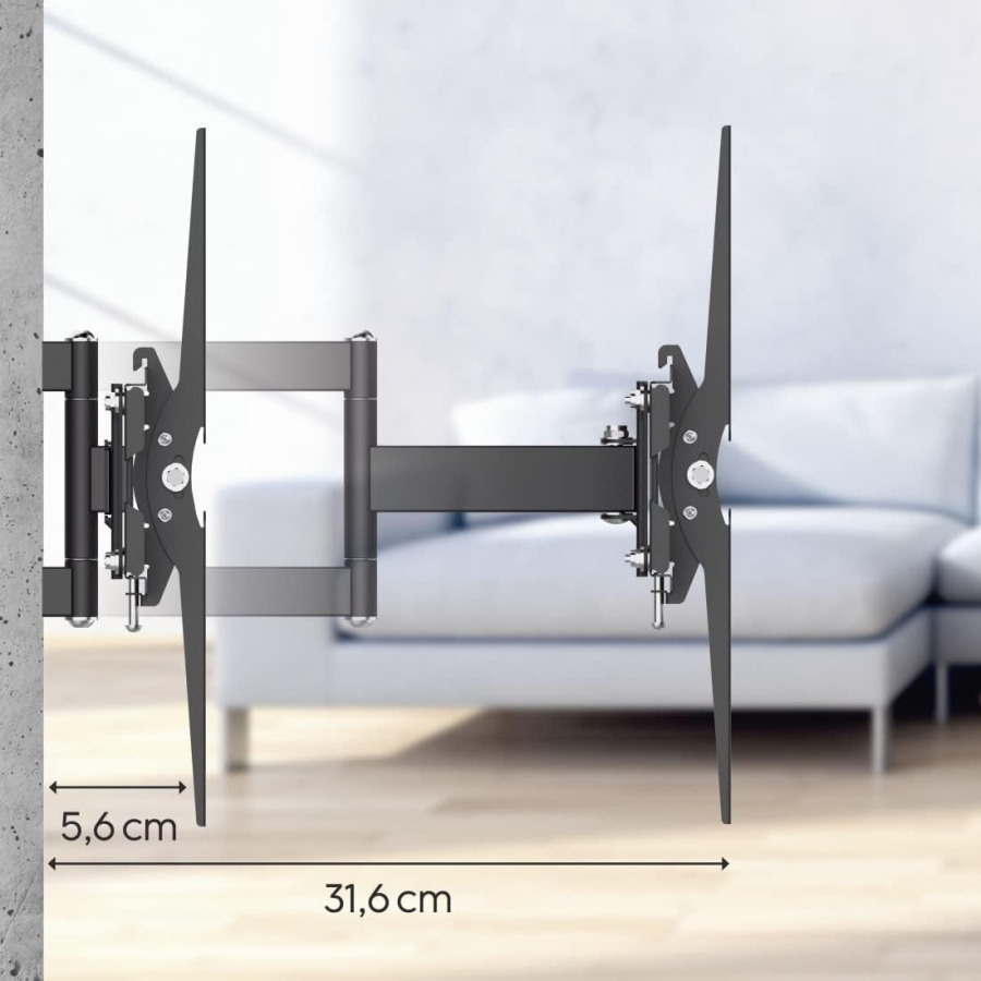 Hama Supporto TV a Parete Girevole & Inclinabile per TV 19-46 Pollici (Fullmotion) (Supporto completamente mobile (3 snodi): Girevole a 180°, estensibile fino a 31,6 cm – VESA 200x200.)