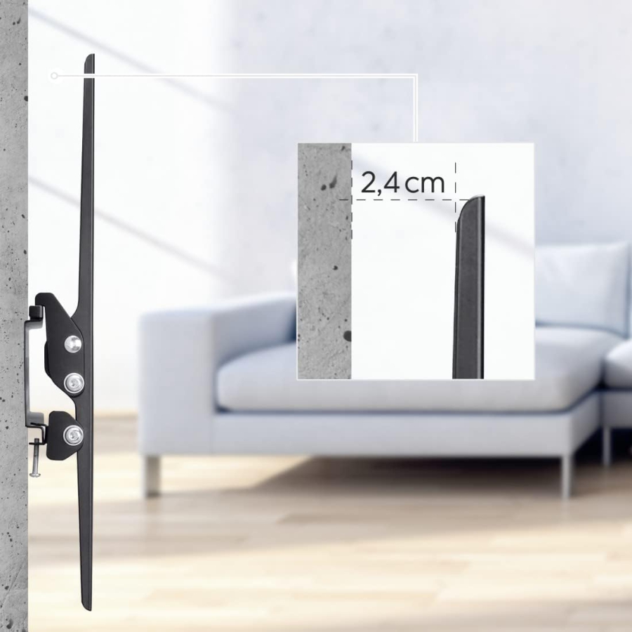 Hama Supporto TV a Parete Inclinabile per Televisori da 32-75 Pollici (VESA 400x400) (Supporto TV ultrapiatto (2,4 cm distanza dalla parete) – Inclinabile in modo continuo di 10°, portata fino a 35 kg.)