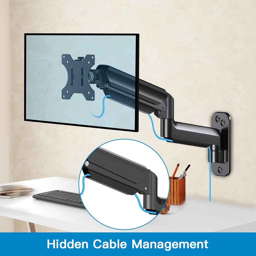 HUANUO Supporto a Muro per Monitor (17–32 Pollici) con Braccio a Molla a Gas 360° (Costruzione in Alluminio Premium per un Comfort Ergonomico Duraturo e una Postazione di Lavoro Ordinata.)