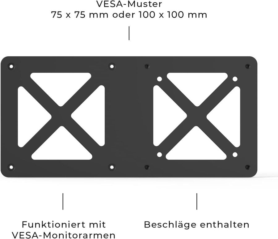 HumanCentric Piastra di Estensione VESA per Mini PC Intel NUC (Montaggio su Braccio Monitor) (Piastra adattatrice per il fissaggio del NUC dietro il monitor – VESA 75x75 & 100x100 mm.)